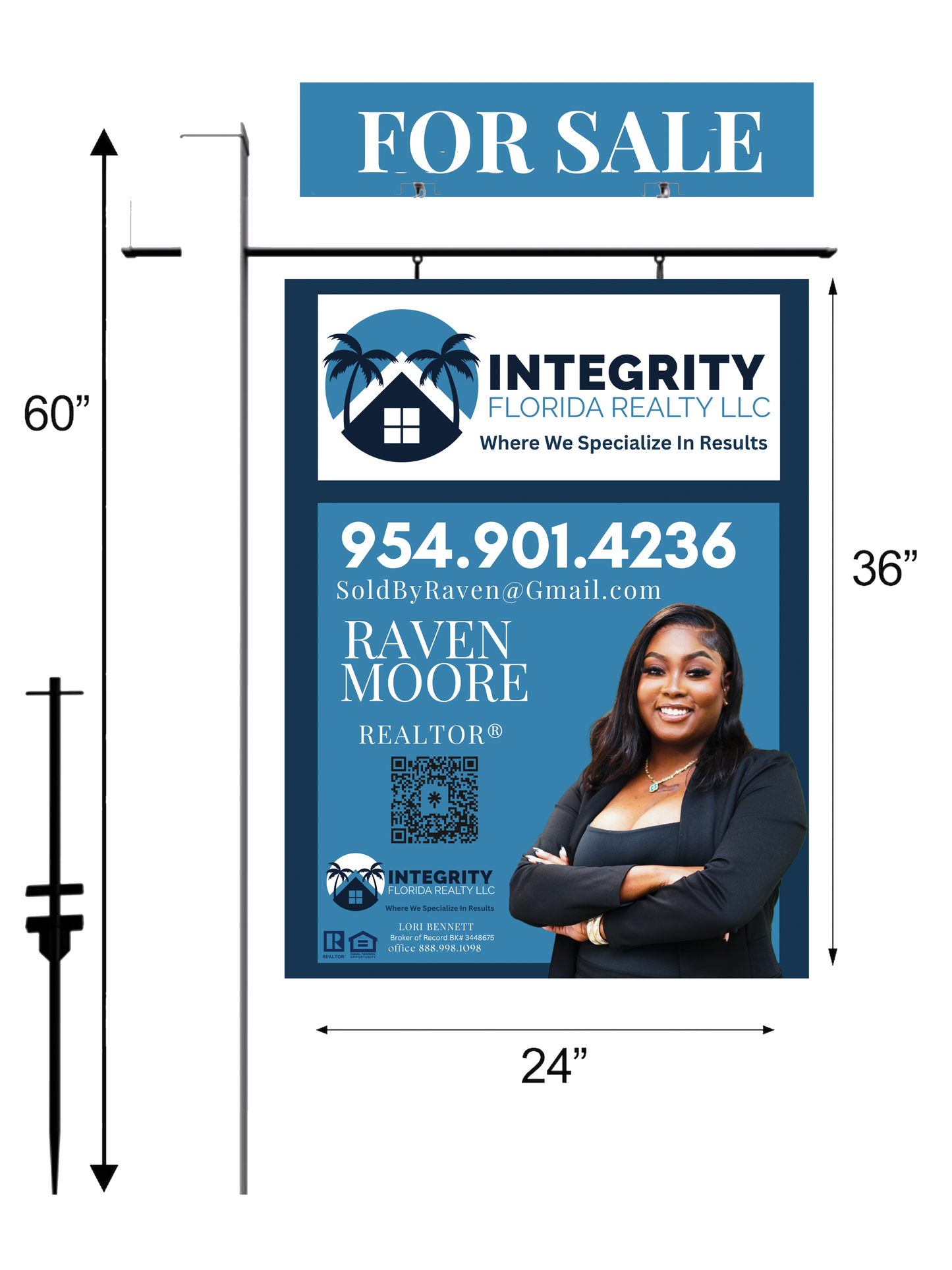 Maxi Metal Real Estate 24x36 For Sale Yard Sign + Rider Sign Combo
