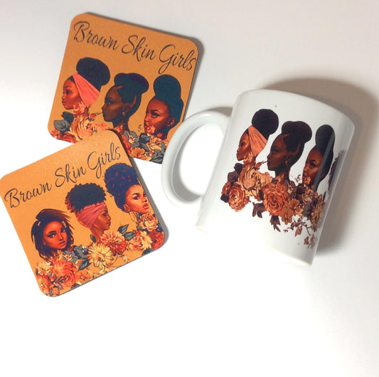Brown Skin Girls  Mug and Coaster Combo